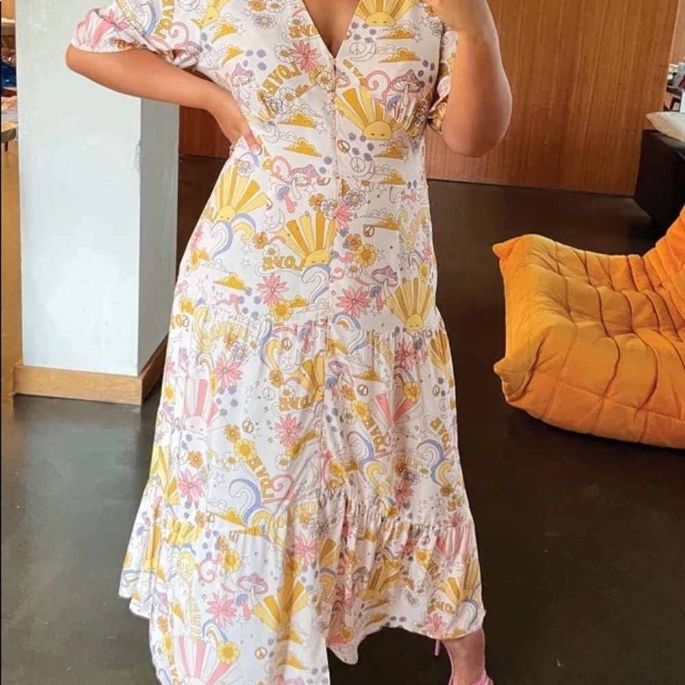 Never Fully Dressed White Maxi Dress with Yellow and Pink Print
